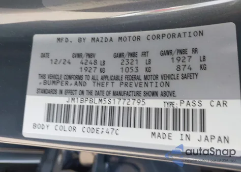 2025 Mazda Mazda3 Hatchback 2.5 S Carbon Edition z USA, uszkodzony, nr VIN JM1BPBLM5S1772795